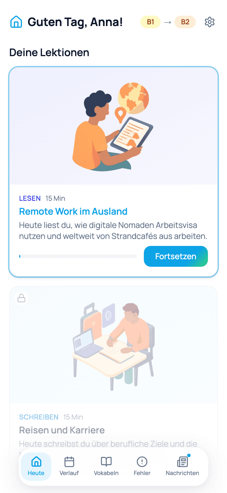 mitDeutsch dashboard screen